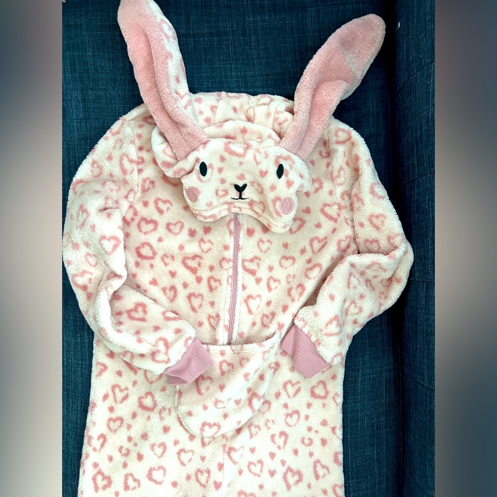 Bunny onesie pajama with detachable hood and front pocket